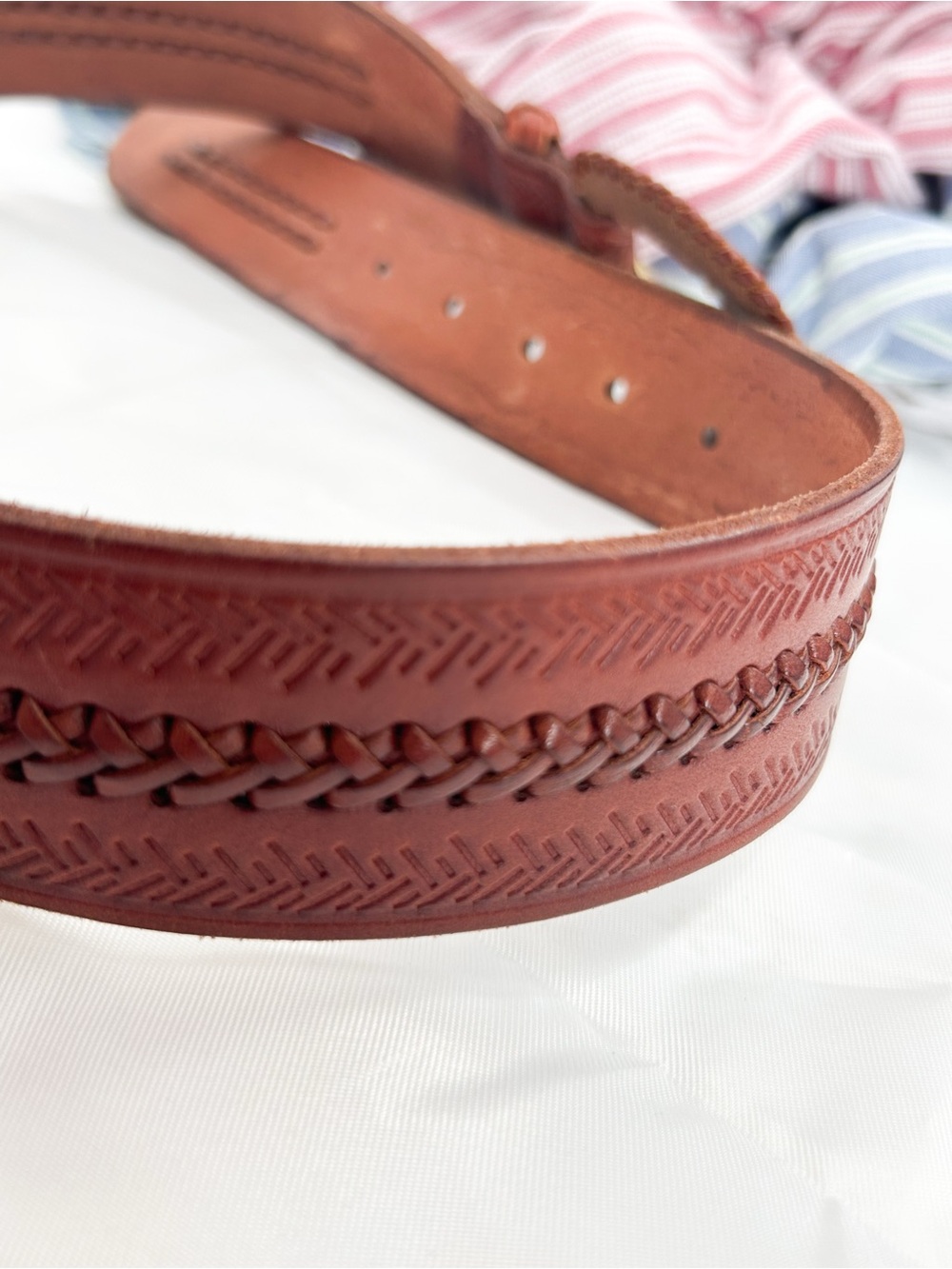 Vintage Ralph Lauren Belt Tooled Leather Western Braided Embossed Small - Picture 4 of 13